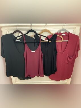 Lush Women's Mixed Camisole & Tee Set - Black and Berry